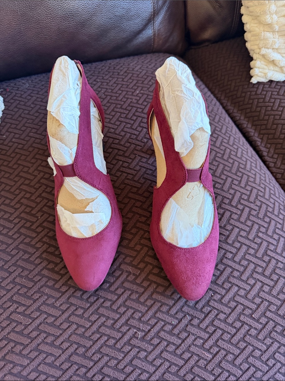 Life Stride Raspberry Suede T-Strap Heels